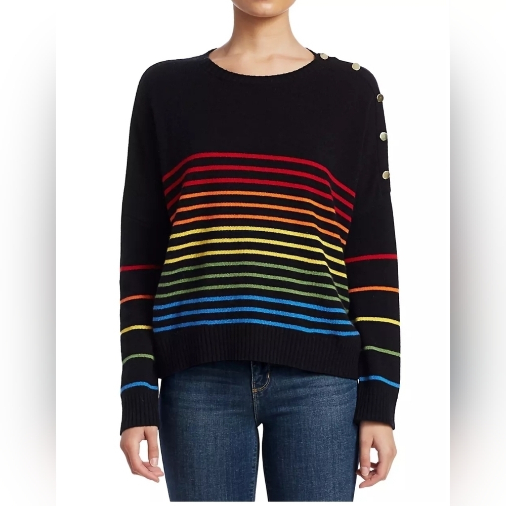 Sundry,‎ Rainbow Stripe Button Wool & Cashmere Sweater, Sundry Size 0 (XS)